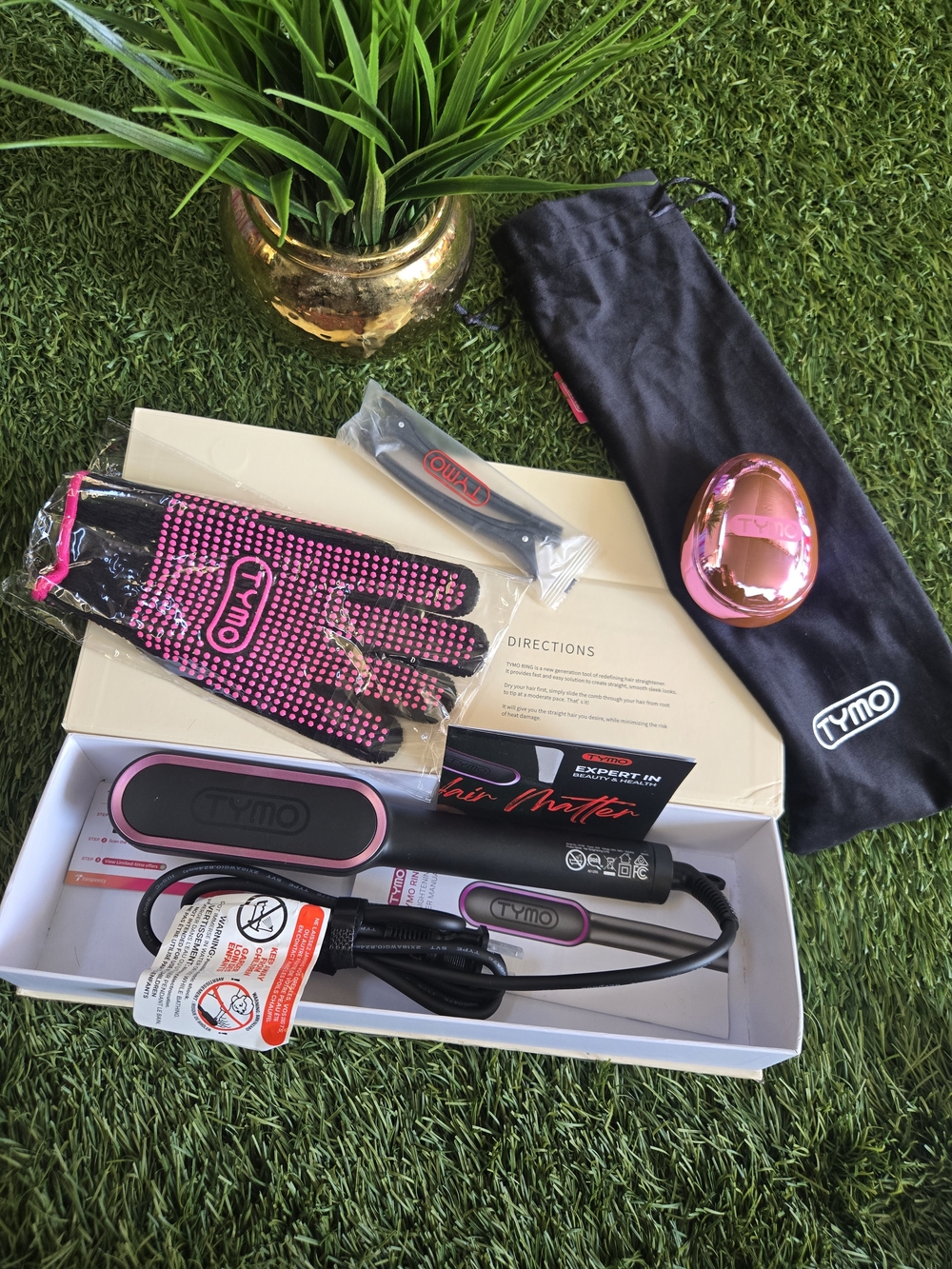 TYMO Pink Hair Straightener Set with Glove, Heat Mat and Travel Pouch